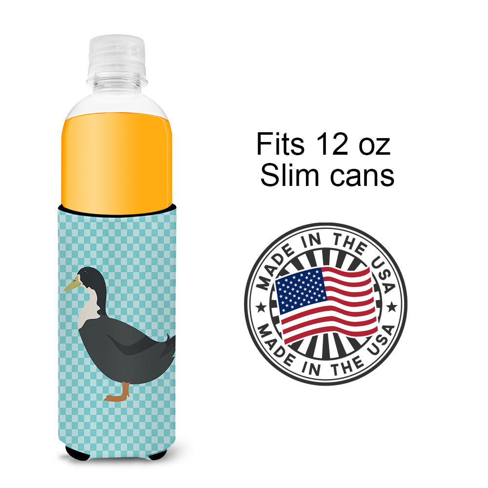 Blue Swedish Duck Blue Check Slim Can Hugger , Insulated Foam Hugger for 12 oz Slim Cans, Beer Bottles & Water Bottles, Printed in USA