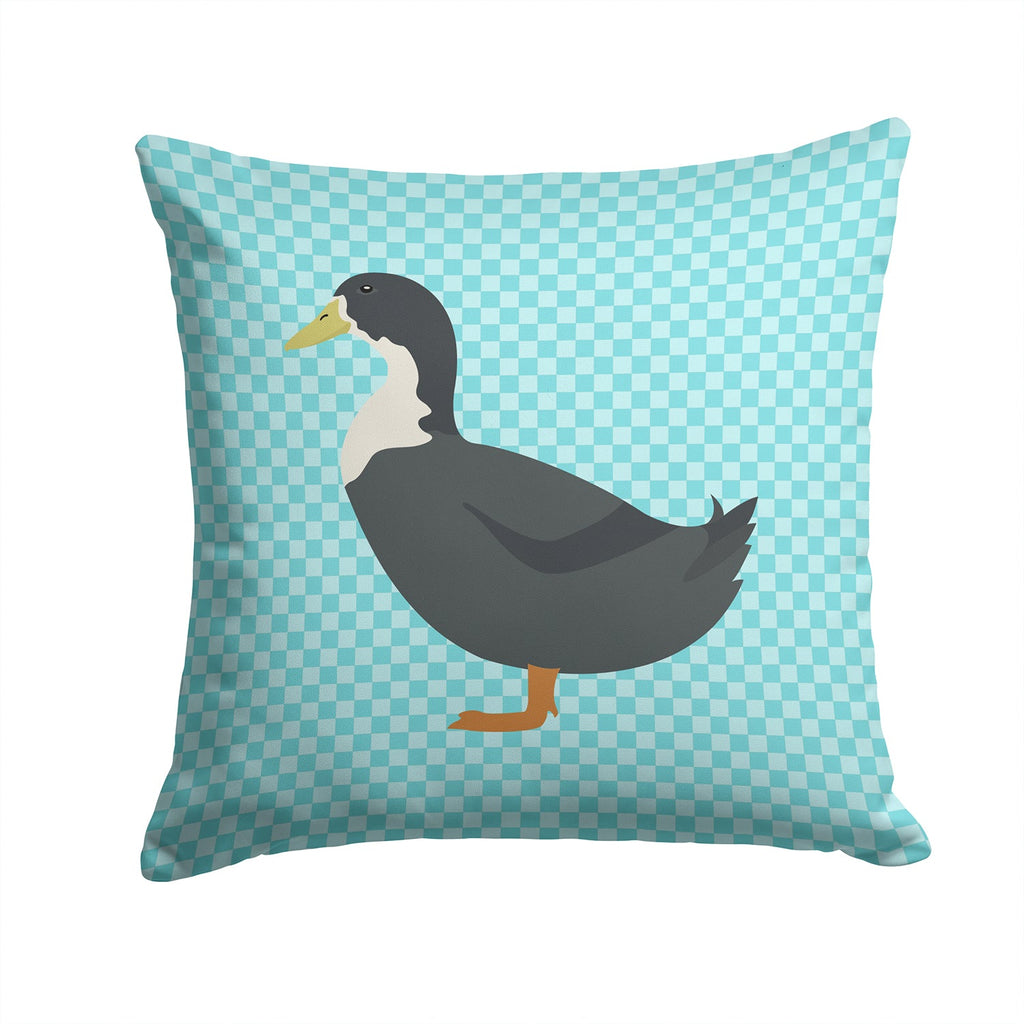 Blue Swedish Duck Blue Check Decorative Throw Pillow 14x14 Indoor Outdoor Accent Cushion, Fabric Cover with Insert for Sofa, Bed, Porch & Living Room