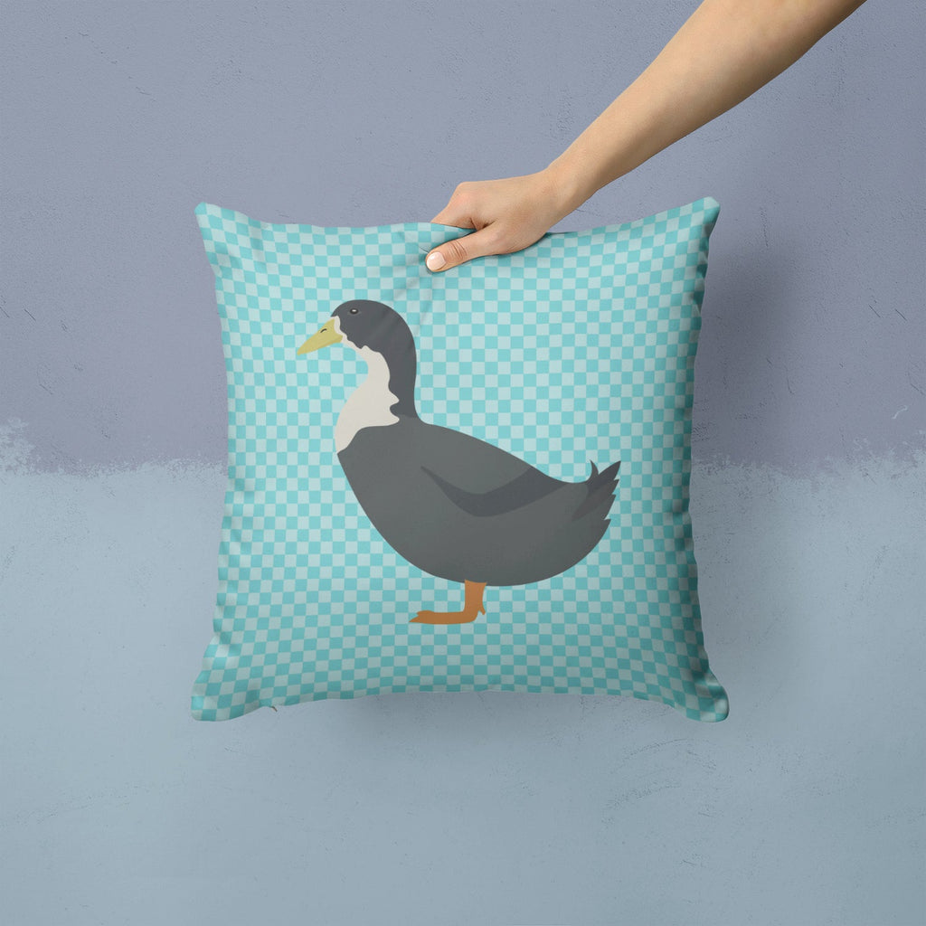 Blue Swedish Duck Blue Check Decorative Throw Pillow 14x14 Indoor Outdoor Accent Cushion, Fabric Cover with Insert for Sofa, Bed, Porch & Living Room