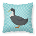 Blue Swedish Duck Blue Check Decorative Throw Pillow 18x18 Indoor Outdoor Accent Cushion, Fabric Cover with Insert for Sofa, Bed, Porch & Living Room