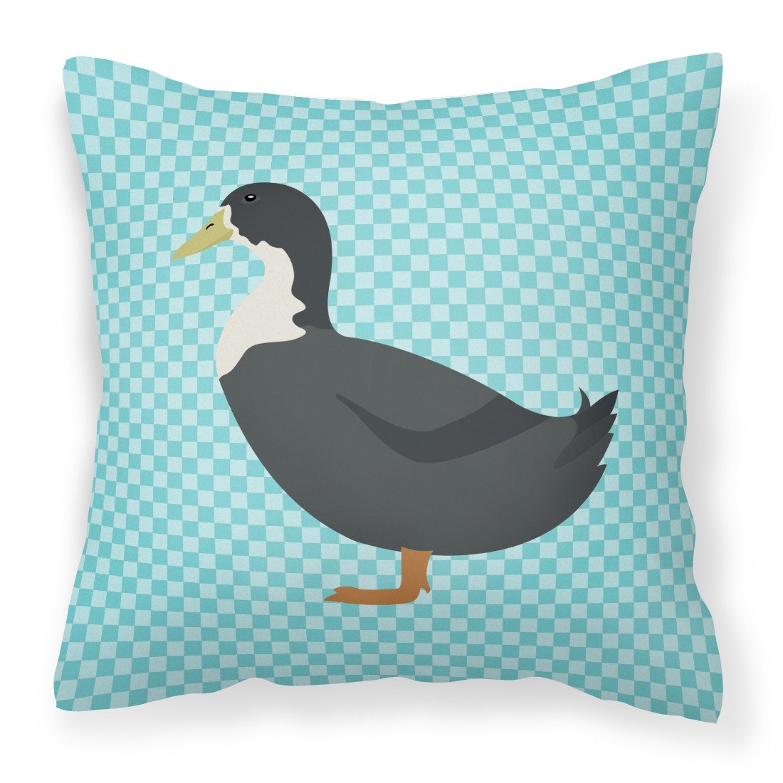 Blue Swedish Duck Blue Check Decorative Throw Pillow 18x18 Indoor Outdoor Accent Cushion, Fabric Cover with Insert for Sofa, Bed, Porch & Living Room