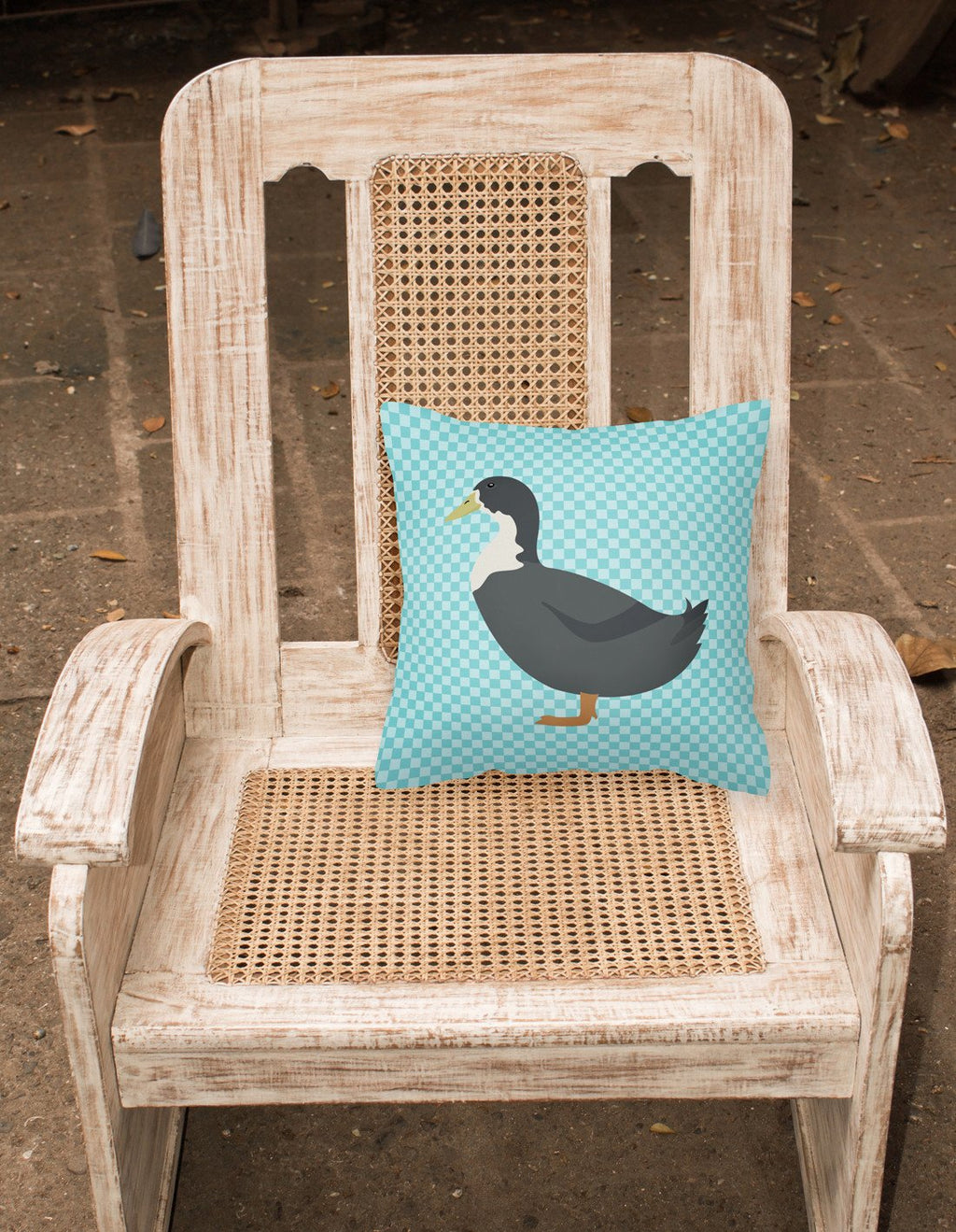 Blue Swedish Duck Blue Check Decorative Throw Pillow 18x18 Indoor Outdoor Accent Cushion, Fabric Cover with Insert for Sofa, Bed, Porch & Living Room