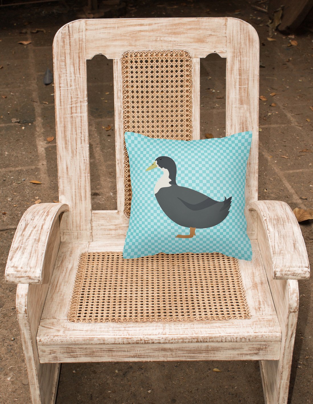 Blue Swedish Duck Blue Check Decorative Throw Pillow 18x18 Indoor Outdoor Accent Cushion, Fabric Cover with Insert for Sofa, Bed, Porch & Living Room