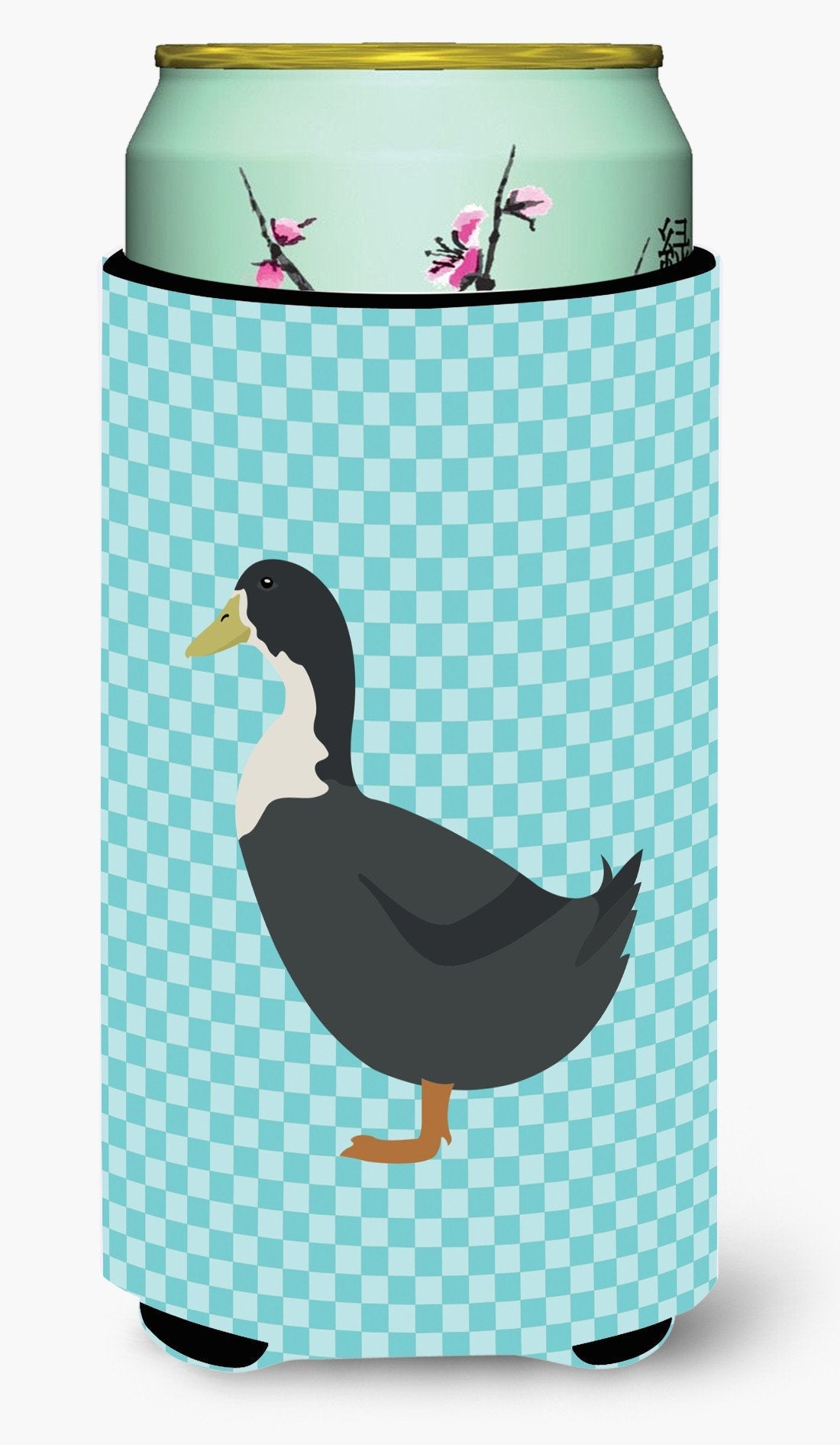 Blue Swedish Duck Blue Check Tall Boy Hugger Can Cooler Sleeve Machine Washable Drink Collapsible Insulator Beverage Insulated Holder