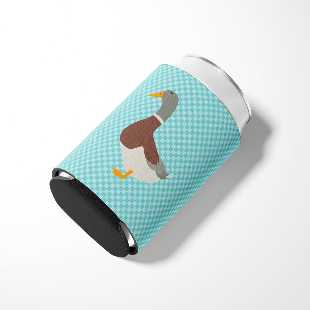 Saxony Sachsenente Duck Blue Check Can or Bottle Hugger Cooler Sleeve for Standard 12 oz Cans, Insulated Foam Beer & Soda Can Hugger Reusable