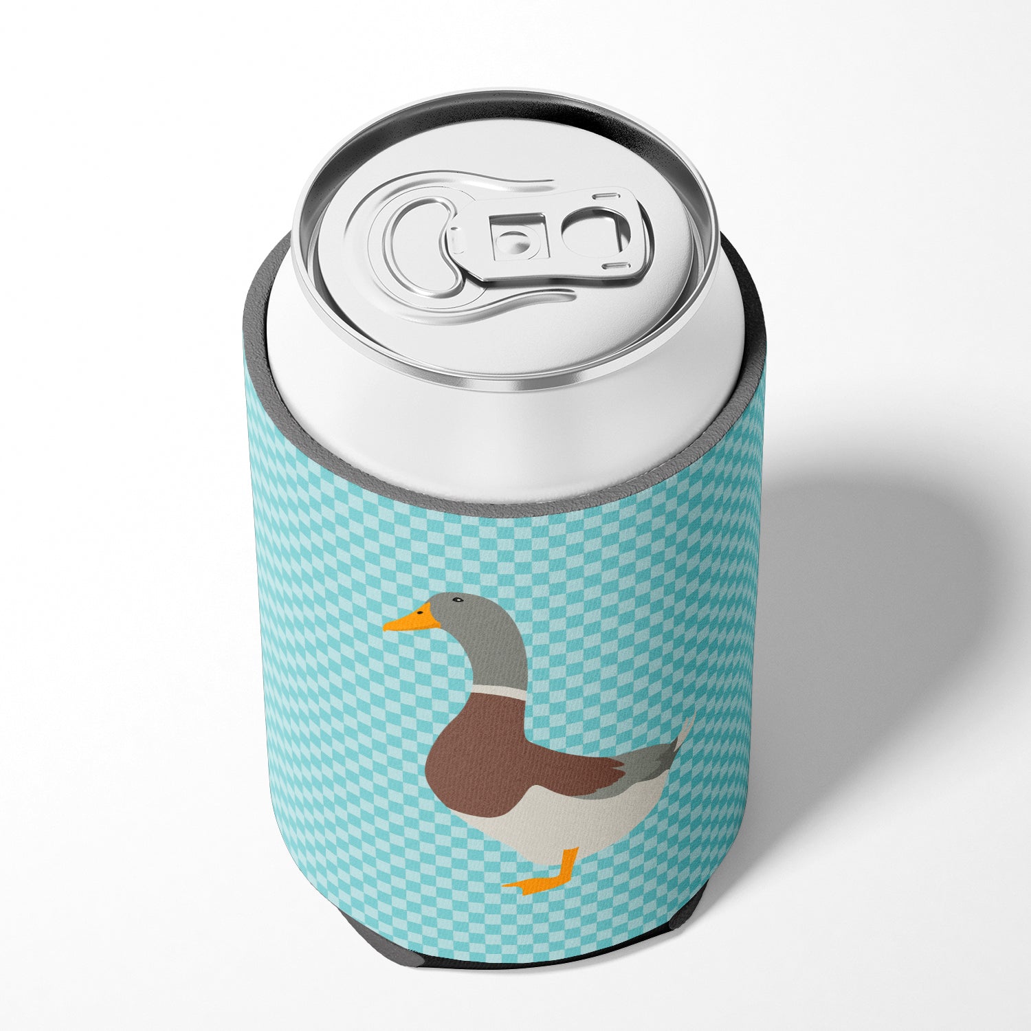 Saxony Sachsenente Duck Blue Check Can or Bottle Hugger Cooler Sleeve for Standard 12 oz Cans, Insulated Foam Beer & Soda Can Hugger Reusable