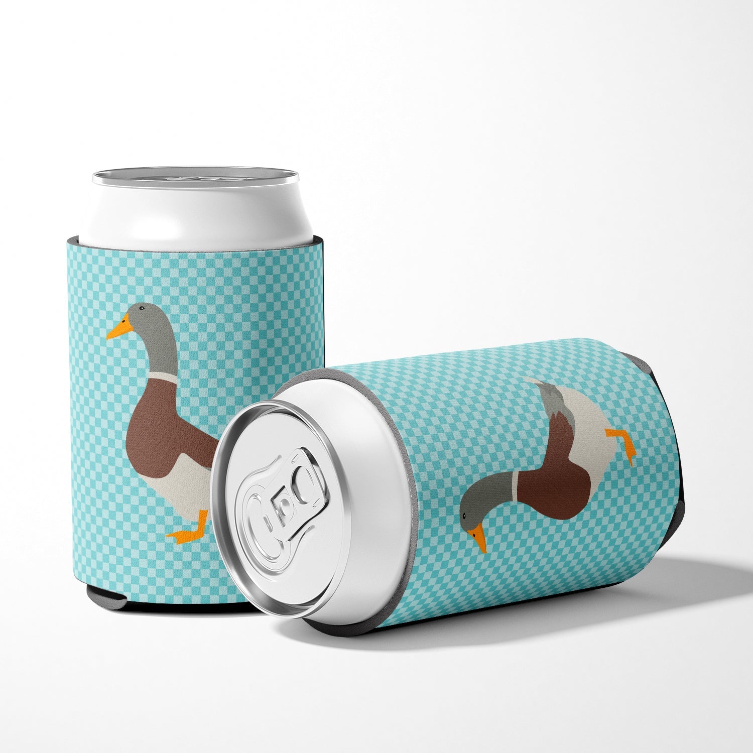 Saxony Sachsenente Duck Blue Check Can or Bottle Hugger Cooler Sleeve for Standard 12 oz Cans, Insulated Foam Beer & Soda Can Hugger Reusable
