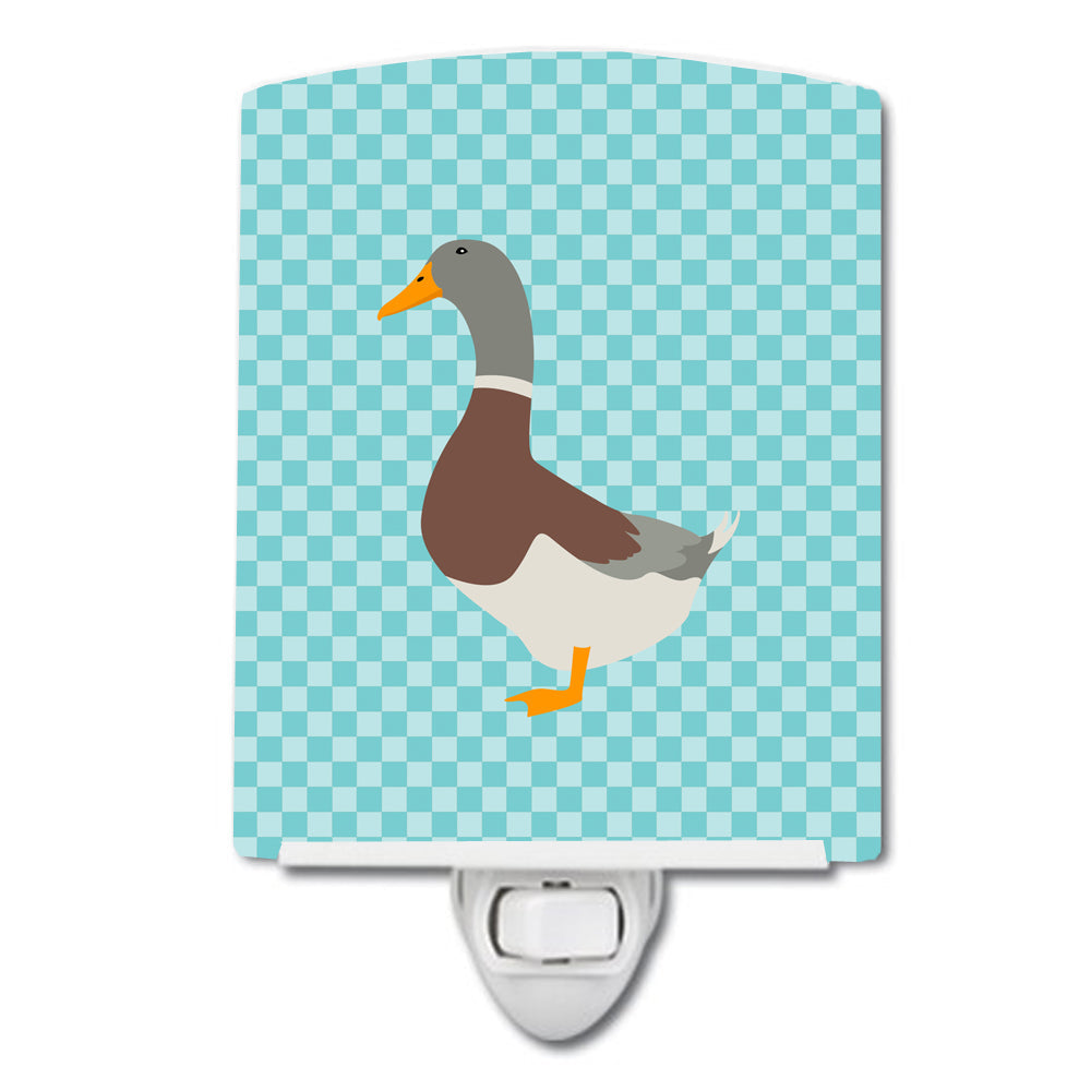 Saxony Sachsenente Duck Blue Check Ceramic Night Light Compact, UL-Certified, Ideal for Bedroom, Bathroom, Nursery, Hallway, Kitchen, 6x4x3, Multicolor