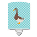 Saxony Sachsenente Duck Blue Check Ceramic Night Light Compact, UL-Certified, Ideal for Bedroom, Bathroom, Nursery, Hallway, Kitchen, 6x4x3, Multicolor