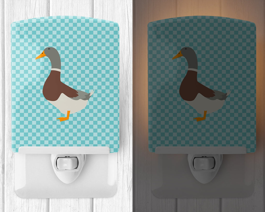 Saxony Sachsenente Duck Blue Check Ceramic Night Light Compact, UL-Certified, Ideal for Bedroom, Bathroom, Nursery, Hallway, Kitchen, 6x4x3, Multicolor