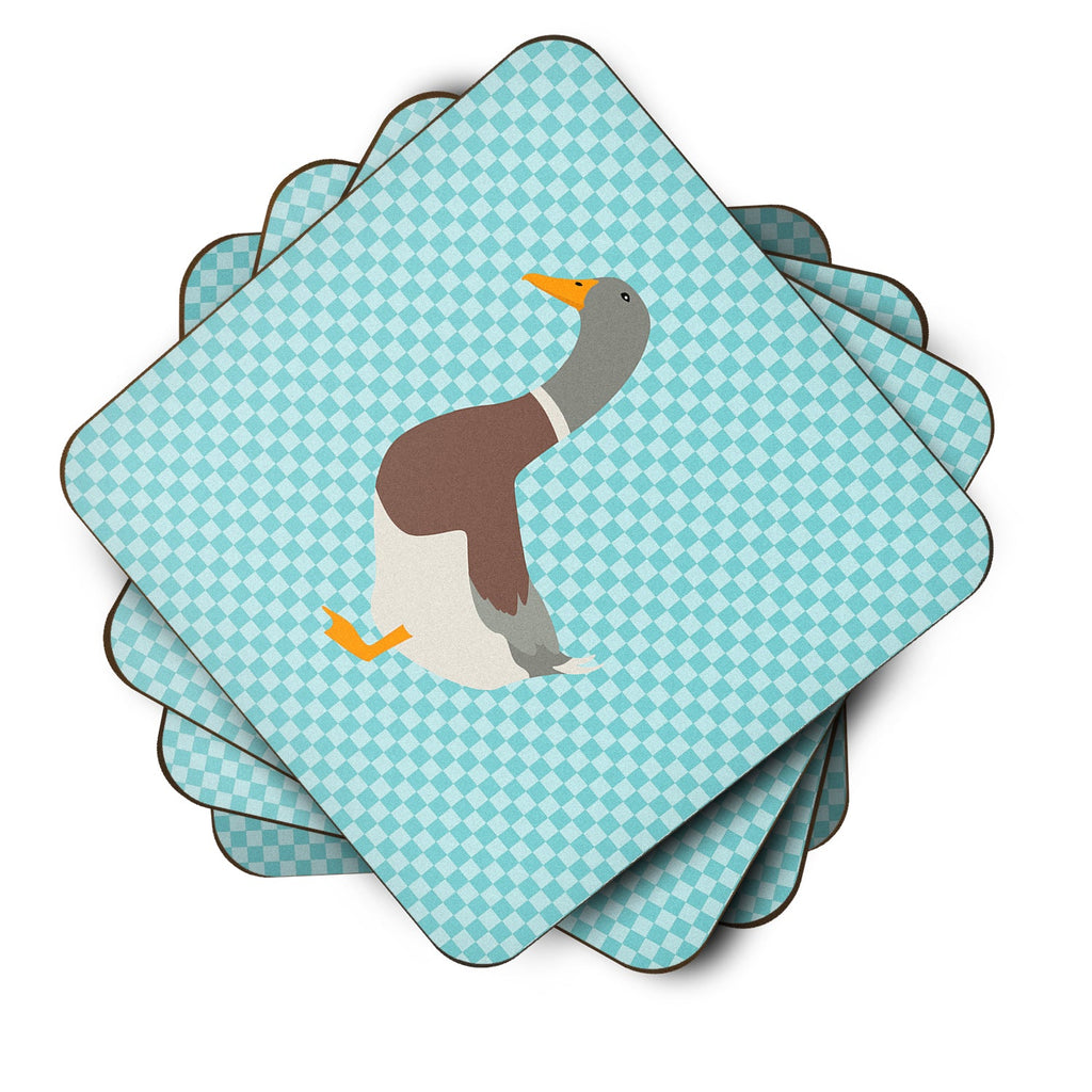 Saxony Sachsenente Duck Blue Check Foam Coasters Set of 4 Cup Coasters for Indoor Outdoor, Tabletop Protection, Anti Slip, Mouse pad Material
