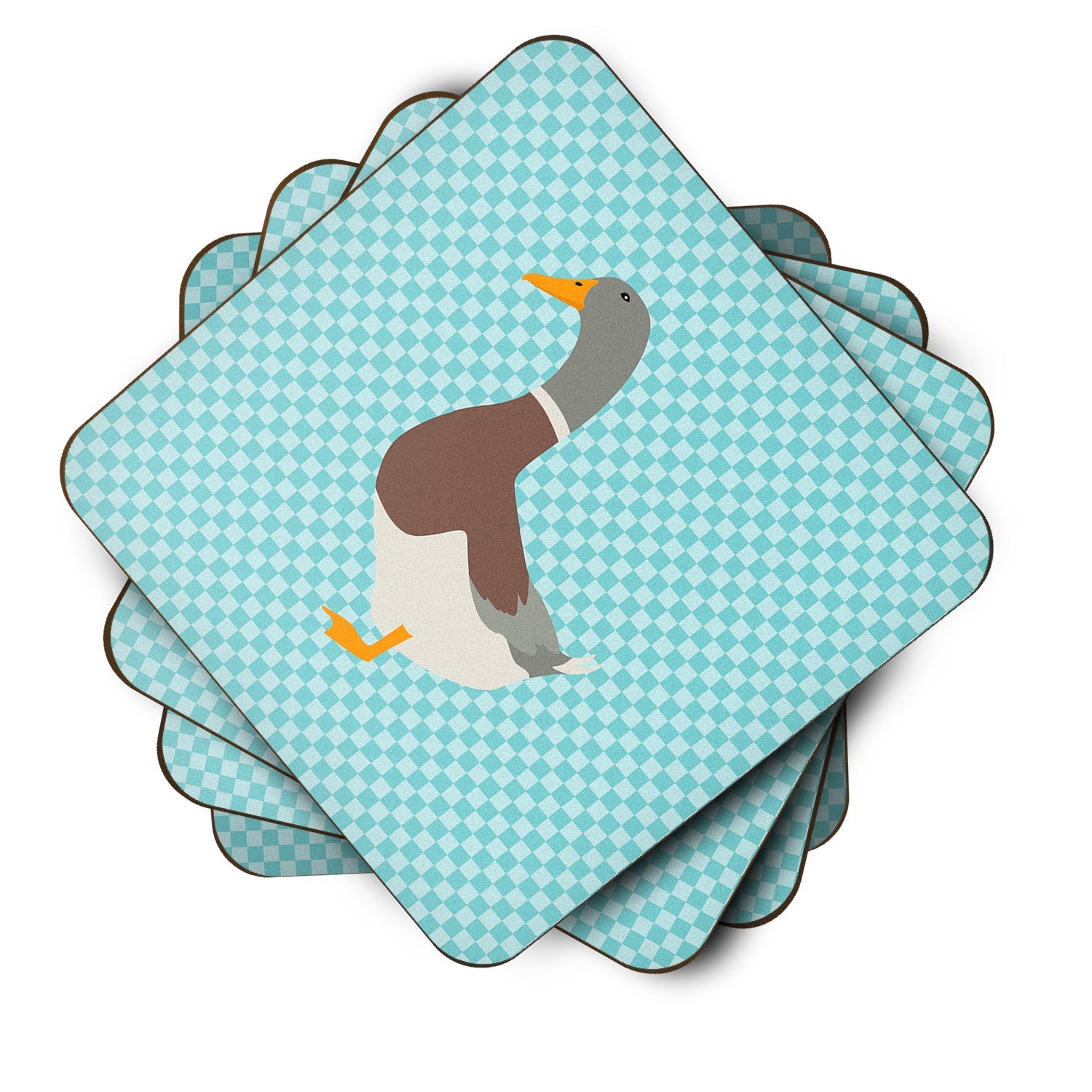 Saxony Sachsenente Duck Blue Check Foam Coasters Set of 4 Cup Coasters for Indoor Outdoor, Tabletop Protection, Anti Slip, Mouse pad Material