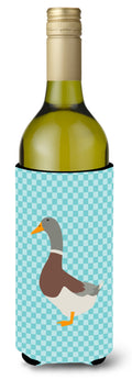 Saxony Sachsenente Duck Blue Check Wine Bottle Hugger Gift Sleeve for Standard 750 ml Bottles, Insulated Reusable Also Fits Mini Shot & Pint Bottles