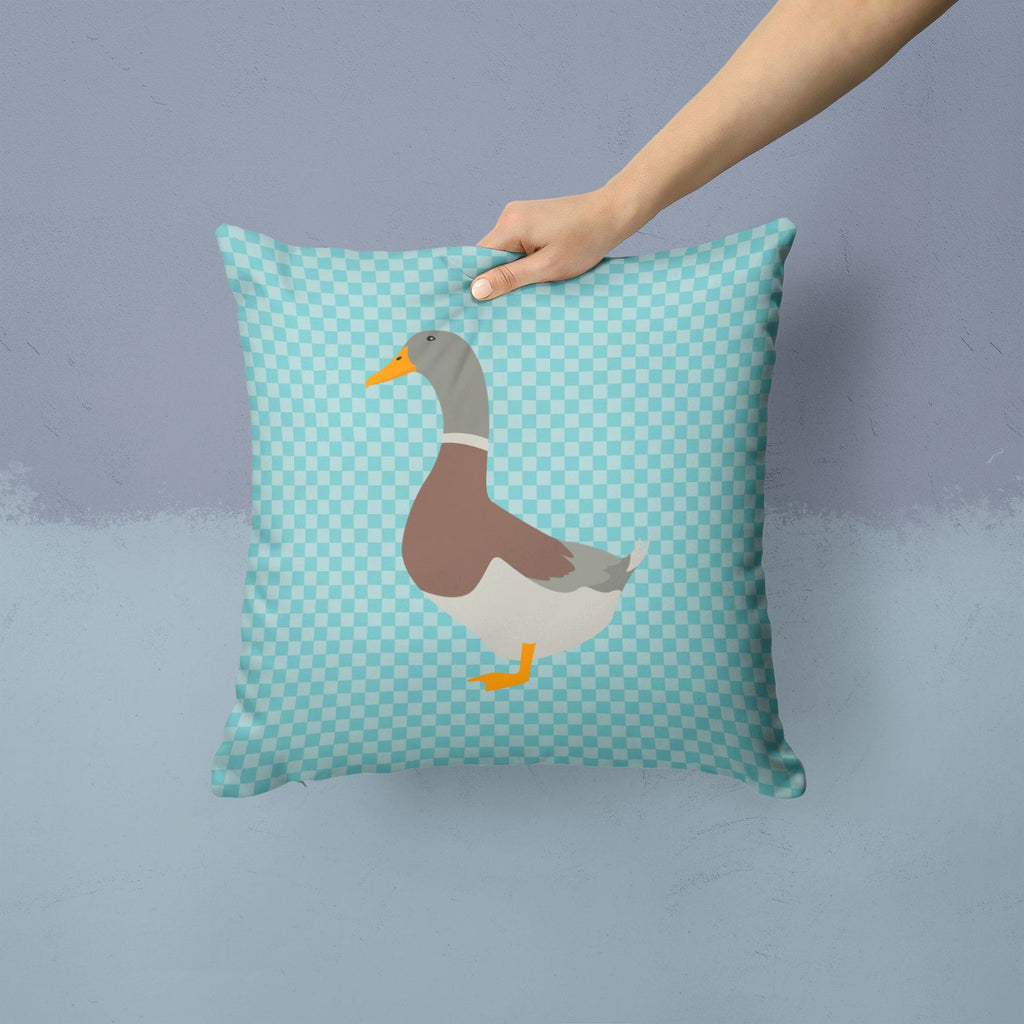 Saxony Sachsenente Duck Blue Check Decorative Throw Pillow 14x14 Indoor Outdoor Accent Cushion, Fabric Cover with Insert for Sofa, Bed, Porch & Living Room