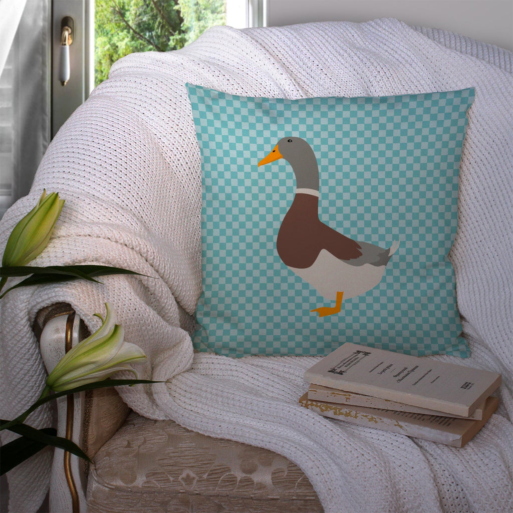 Saxony Sachsenente Duck Blue Check Decorative Throw Pillow 14x14 Indoor Outdoor Accent Cushion, Fabric Cover with Insert for Sofa, Bed, Porch & Living Room