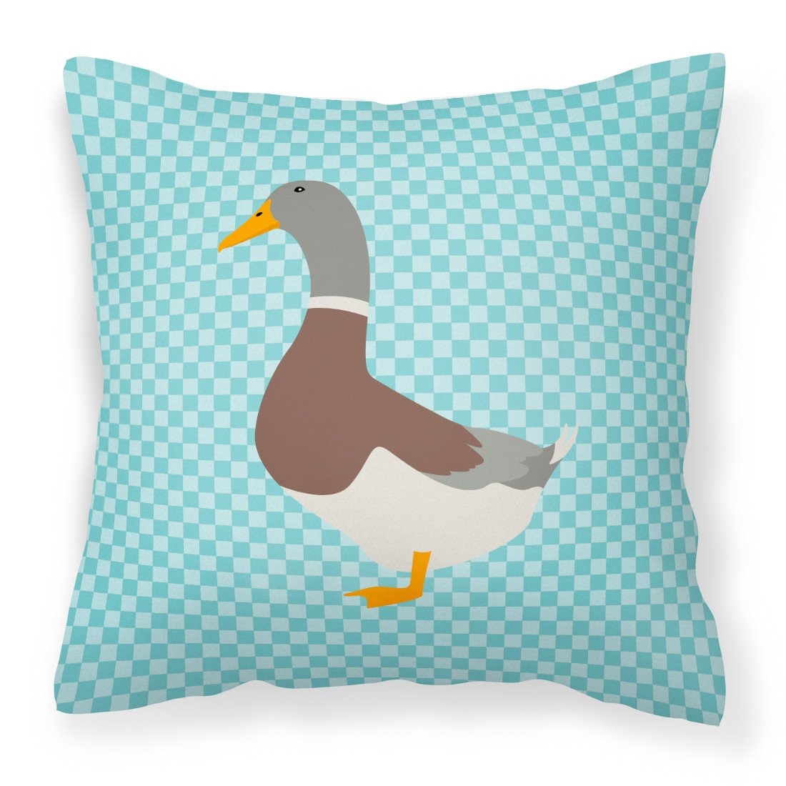 Saxony Sachsenente Duck Blue Check Decorative Throw Pillow 18x18 Indoor Outdoor Accent Cushion, Fabric Cover with Insert for Sofa, Bed, Porch & Living Room