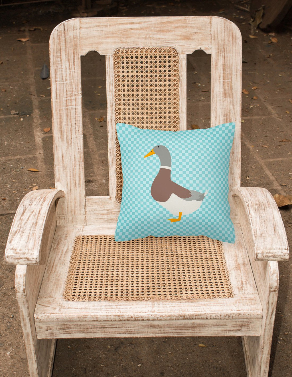 Saxony Sachsenente Duck Blue Check Decorative Throw Pillow 18x18 Indoor Outdoor Accent Cushion, Fabric Cover with Insert for Sofa, Bed, Porch & Living Room