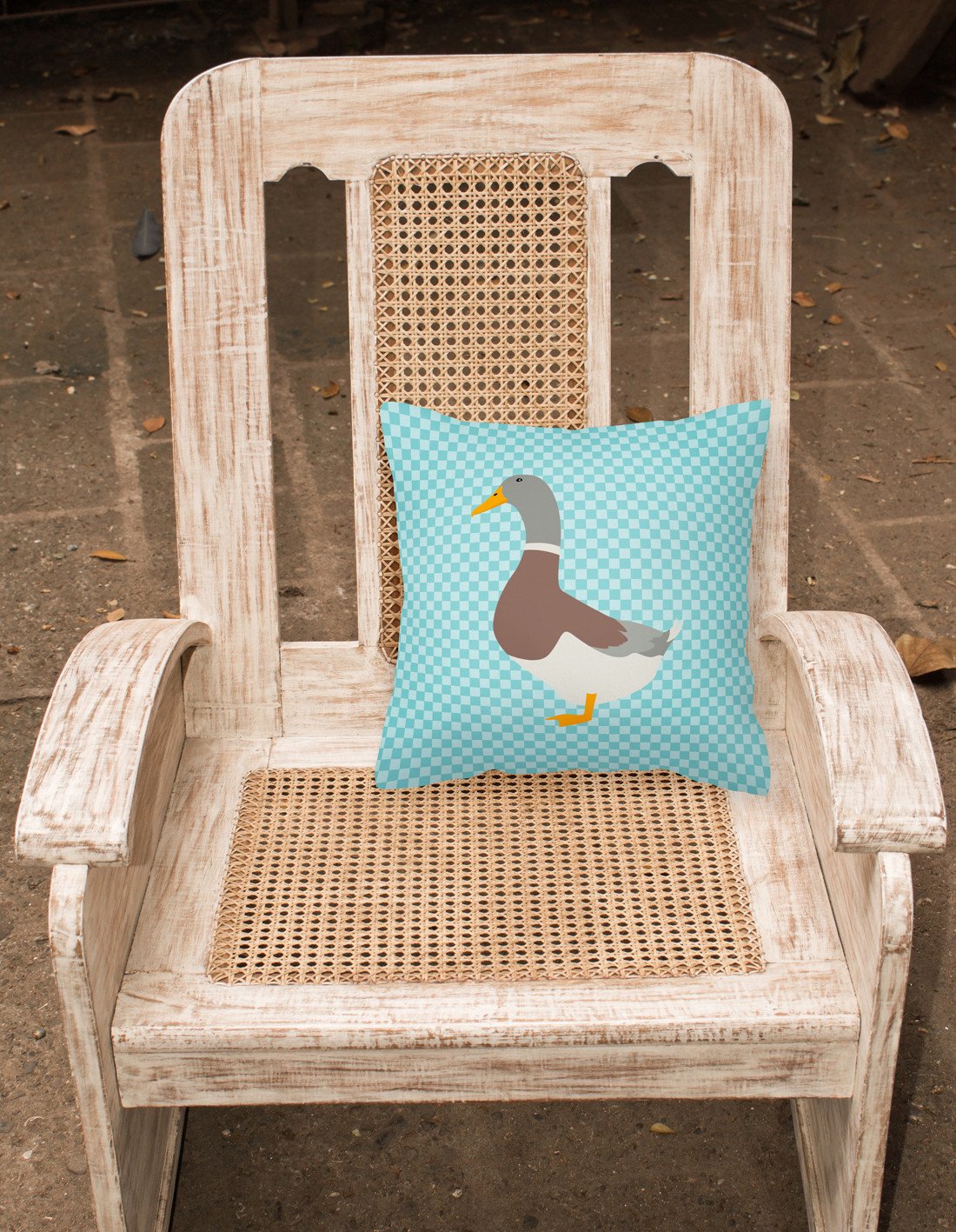 Saxony Sachsenente Duck Blue Check Decorative Throw Pillow 18x18 Indoor Outdoor Accent Cushion, Fabric Cover with Insert for Sofa, Bed, Porch & Living Room