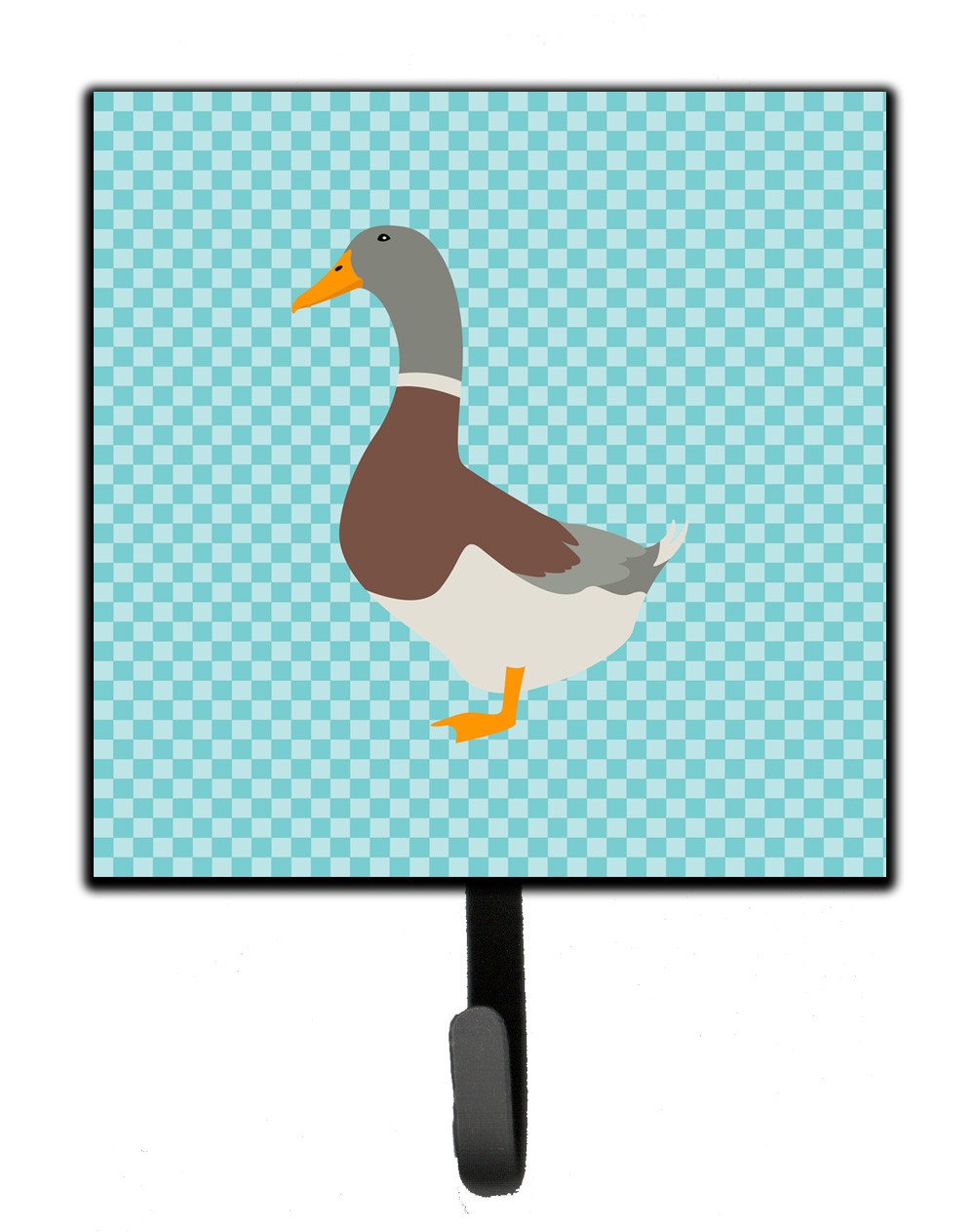 Saxony Sachsenente Duck Blue Check Leash or Key Holder Wall Hooks, Key Hooks Holder, Coat Rack Wall Mount, Coat Hooks, Hooks for Hanging Keys, Towels, Aprons, Leashes
