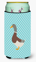 Saxony Sachsenente Duck Blue Check Tall Boy Hugger Can Cooler Sleeve Machine Washable Drink Collapsible Insulator Beverage Insulated Holder