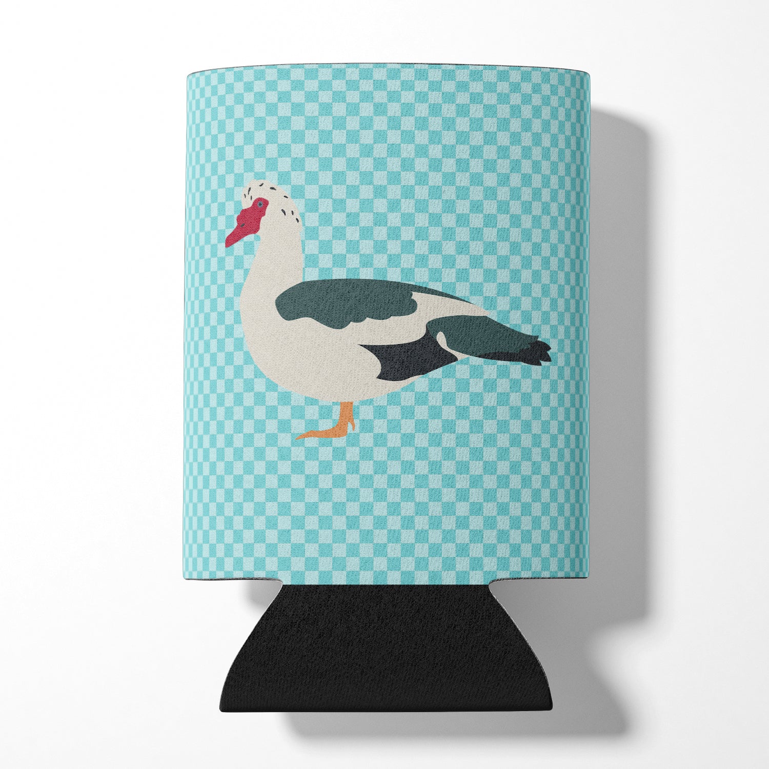 Muscovy Duck Blue Check Can or Bottle Hugger Cooler Sleeve for Standard 12 oz Cans, Insulated Foam Beer & Soda Can Hugger Reusable