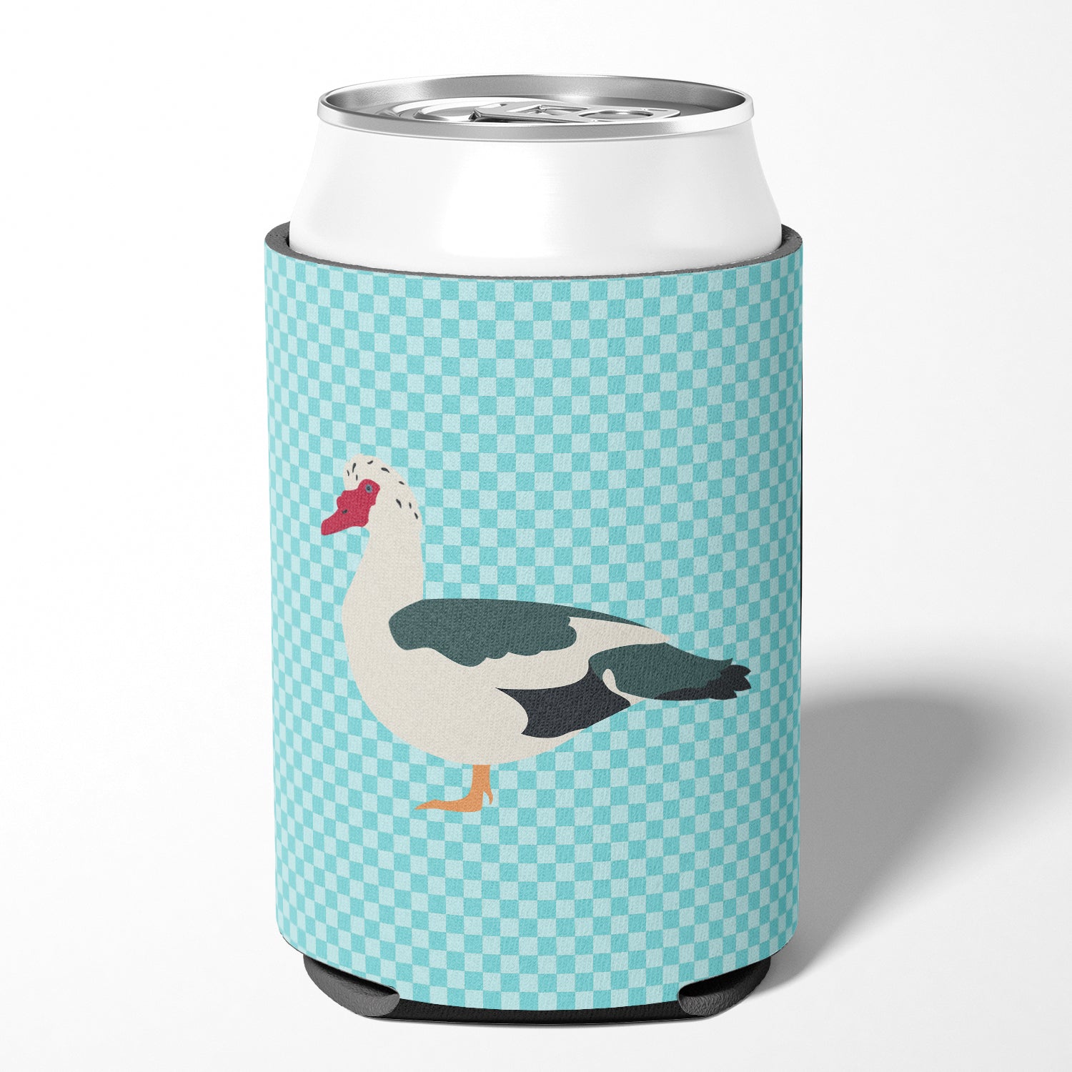 Muscovy Duck Blue Check Can or Bottle Hugger Cooler Sleeve for Standard 12 oz Cans, Insulated Foam Beer & Soda Can Hugger Reusable