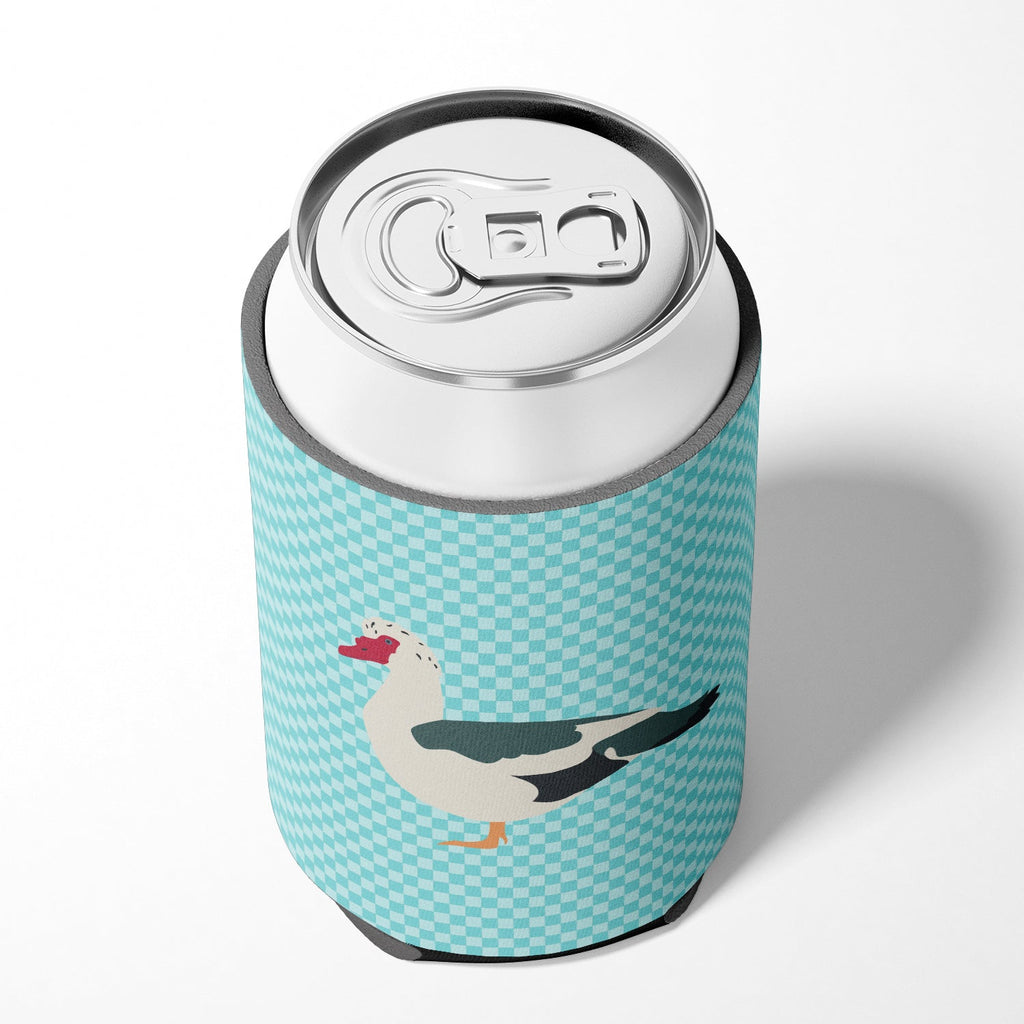 Muscovy Duck Blue Check Can or Bottle Hugger Cooler Sleeve for Standard 12 oz Cans, Insulated Foam Beer & Soda Can Hugger Reusable