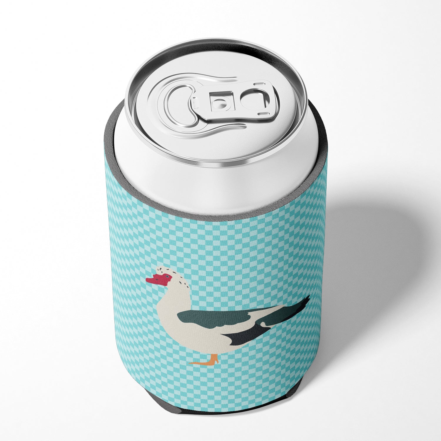 Muscovy Duck Blue Check Can or Bottle Hugger Cooler Sleeve for Standard 12 oz Cans, Insulated Foam Beer & Soda Can Hugger Reusable