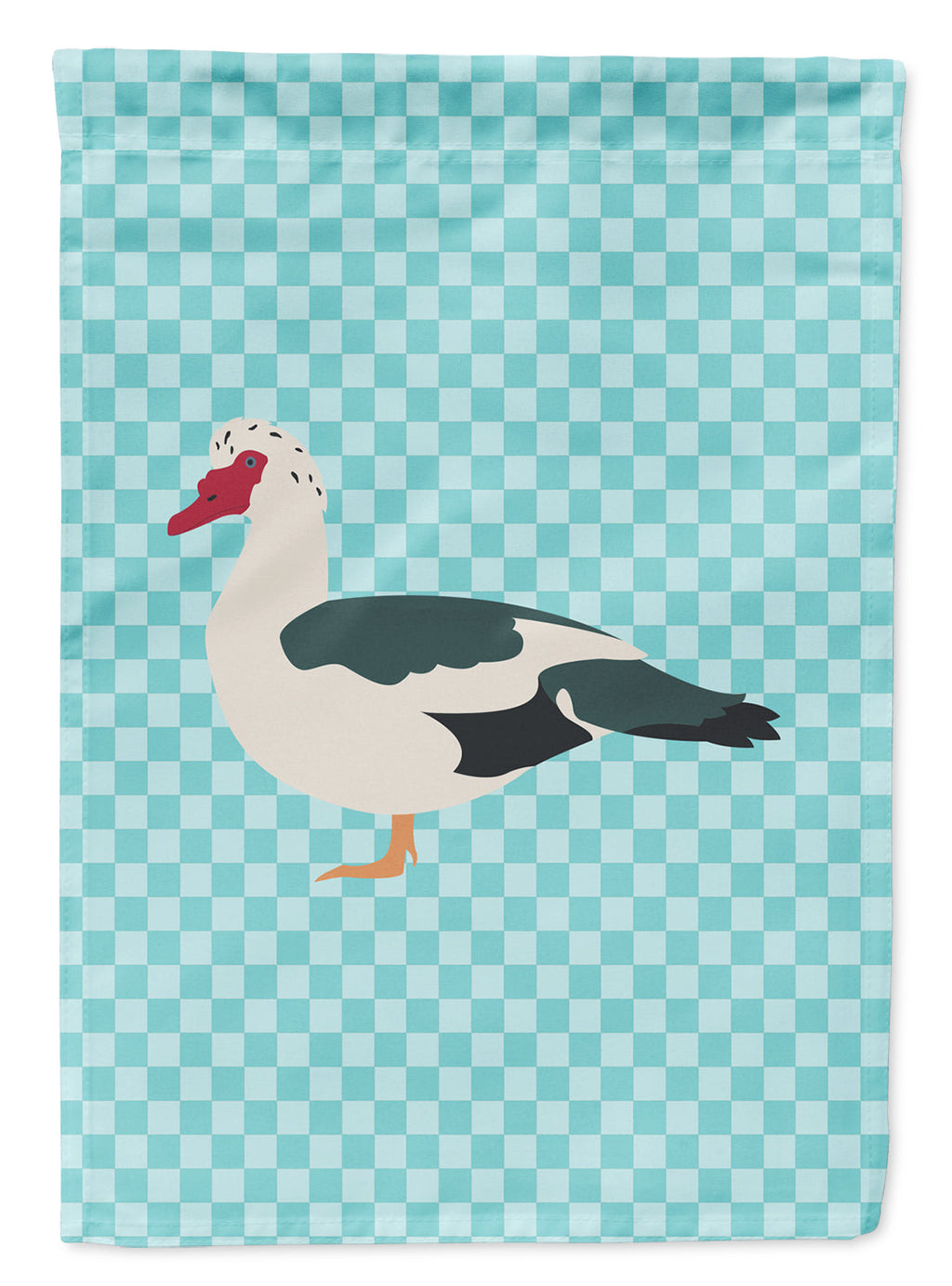 Muscovy Duck Blue Check House Flag 28x40 Porch Sleeve Pole Decorative Outside Yard Banner Artwork Wall Hanging, Polyester