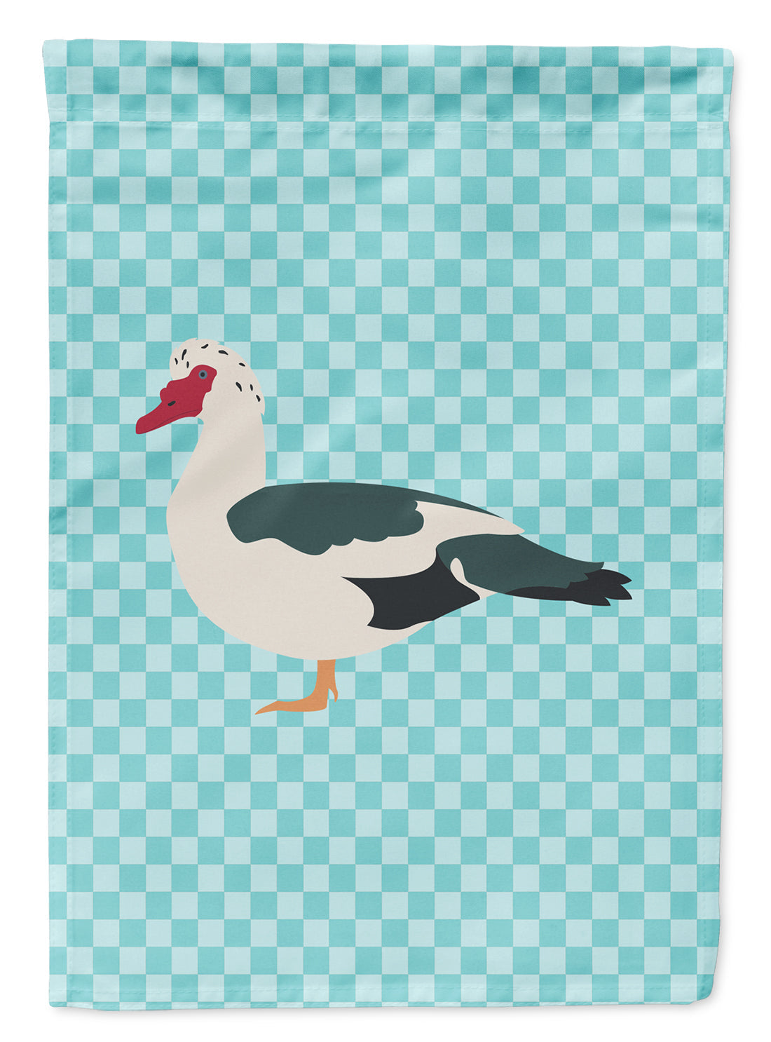 Muscovy Duck Blue Check House Flag 28x40 Porch Sleeve Pole Decorative Outside Yard Banner Artwork Wall Hanging, Polyester