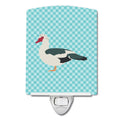 Muscovy Duck Blue Check Ceramic Night Light Compact, UL-Certified, Ideal for Bedroom, Bathroom, Nursery, Hallway, Kitchen, 6x4x3, Multicolor