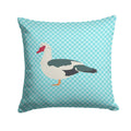 Muscovy Duck Blue Check Decorative Throw Pillow 14x14 Indoor Outdoor Accent Cushion, Fabric Cover with Insert for Sofa, Bed, Porch & Living Room