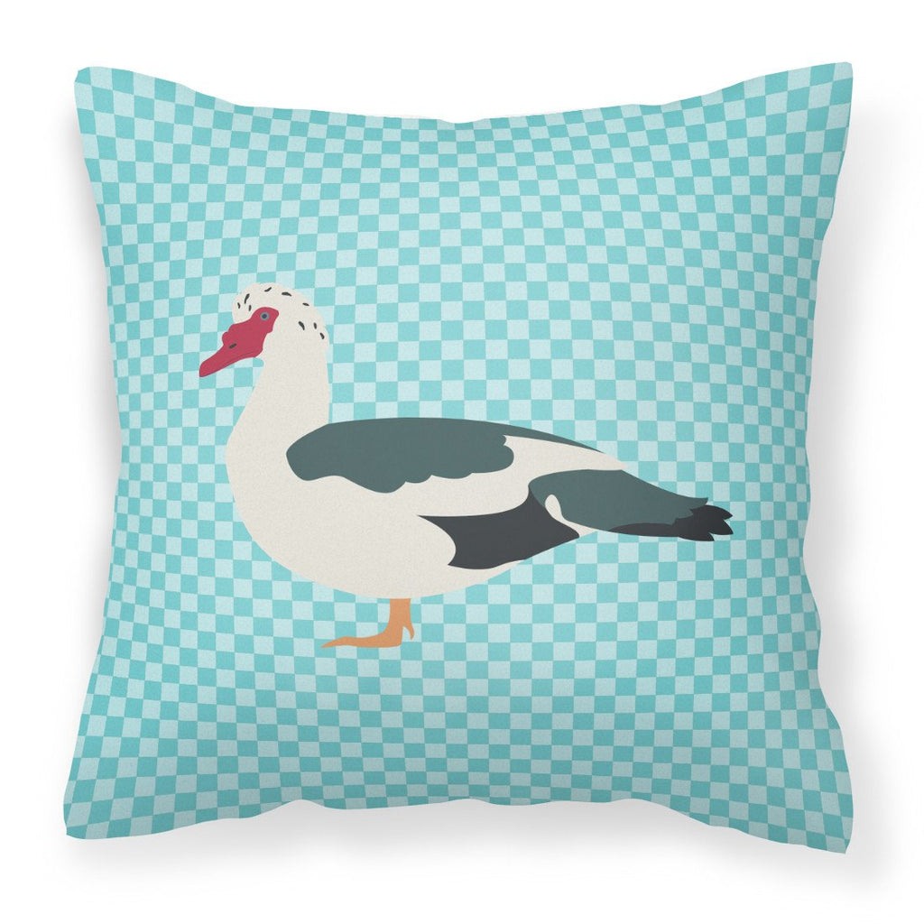 Muscovy Duck Blue Check Decorative Throw Pillow 18x18 Indoor Outdoor Accent Cushion, Fabric Cover with Insert for Sofa, Bed, Porch & Living Room