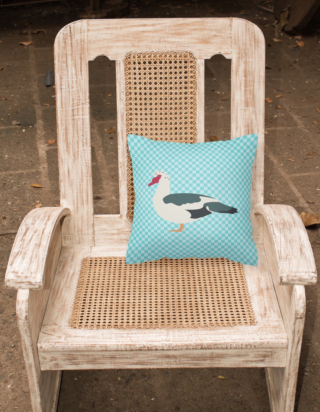 Muscovy Duck Blue Check Decorative Throw Pillow 18x18 Indoor Outdoor Accent Cushion, Fabric Cover with Insert for Sofa, Bed, Porch & Living Room