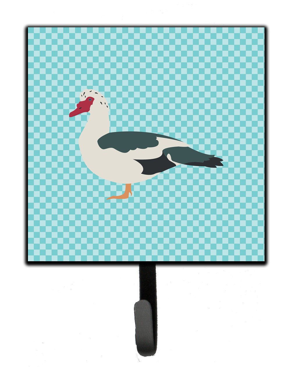 Muscovy Duck Blue Check Leash or Key Holder Wall Hooks, Key Hooks Holder, Coat Rack Wall Mount, Coat Hooks, Hooks for Hanging Keys, Towels, Aprons, Leashes