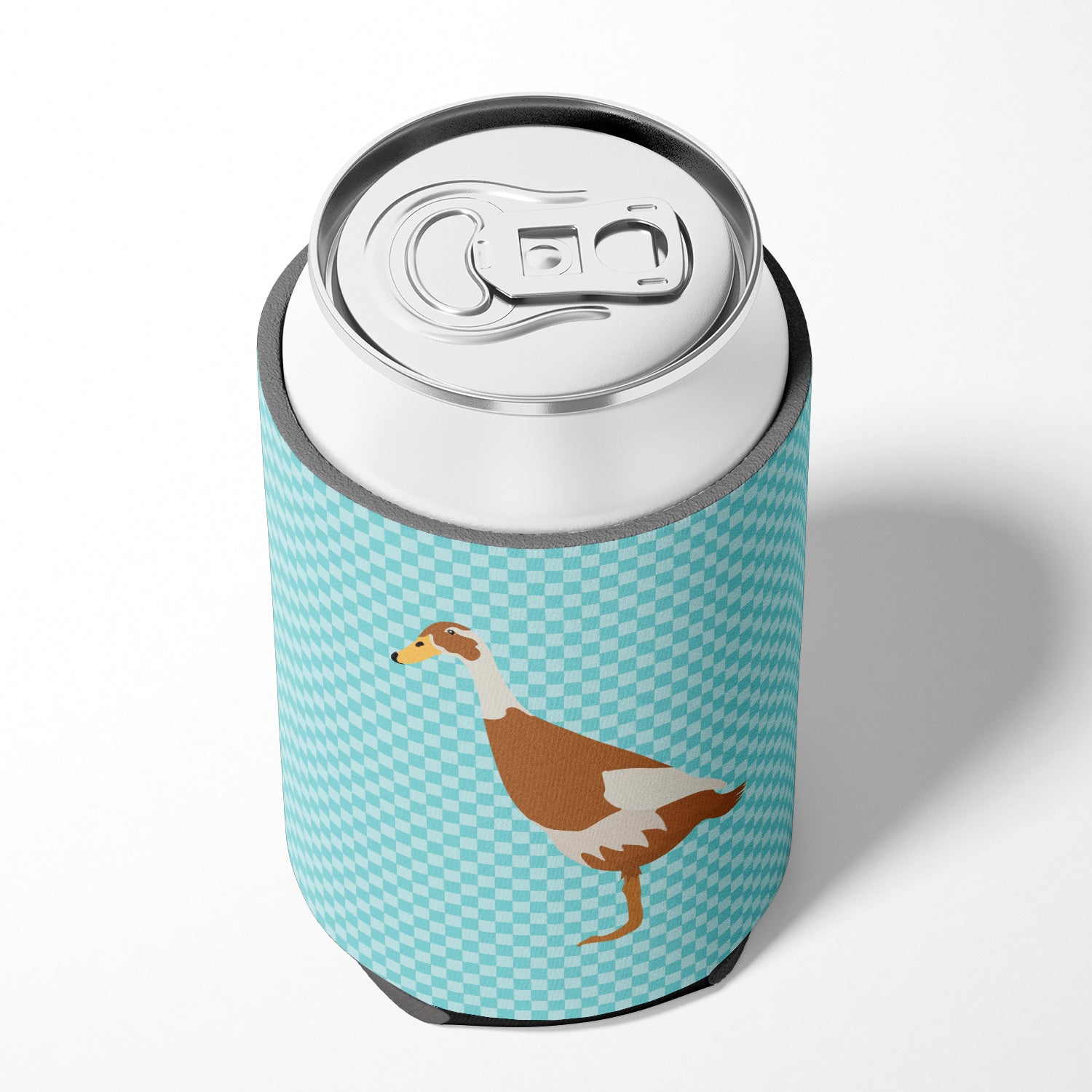 Indian Runner Duck Blue Check Can or Bottle Hugger Cooler Sleeve for Standard 12 oz Cans, Insulated Foam Beer & Soda Can Hugger Reusable