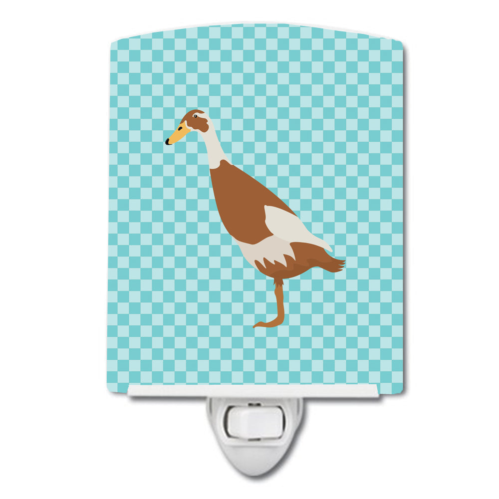 Indian Runner Duck Blue Check Ceramic Night Light Compact, UL-Certified, Ideal for Bedroom, Bathroom, Nursery, Hallway, Kitchen, 6x4x3, Multicolor