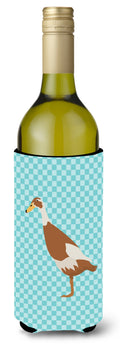Indian Runner Duck Blue Check Wine Bottle Hugger Gift Sleeve for Standard 750 ml Bottles, Insulated Reusable Also Fits Mini Shot & Pint Bottles