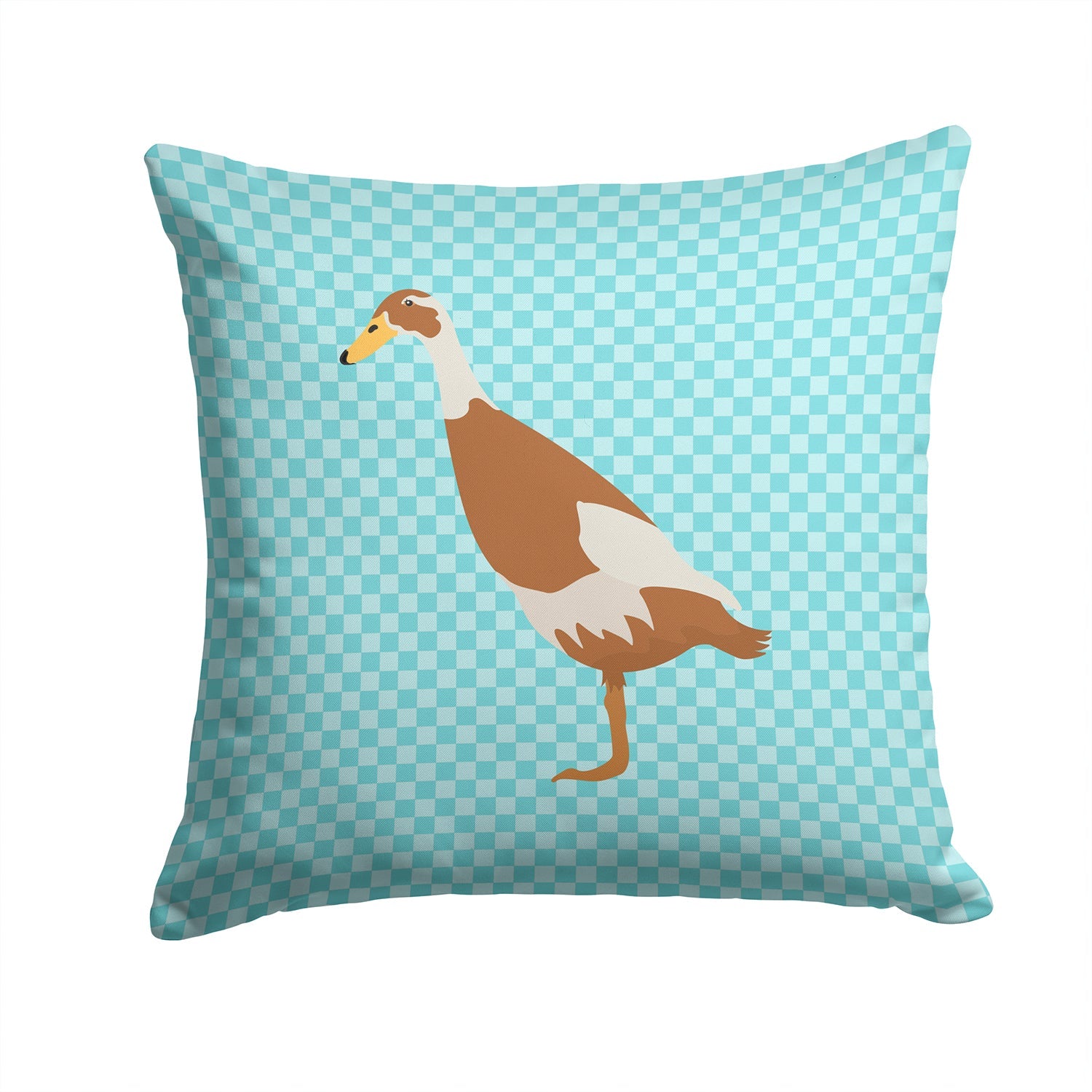 Indian Runner Duck Blue Check Decorative Throw Pillow 14x14 Indoor Outdoor Accent Cushion, Fabric Cover with Insert for Sofa, Bed, Porch & Living Room