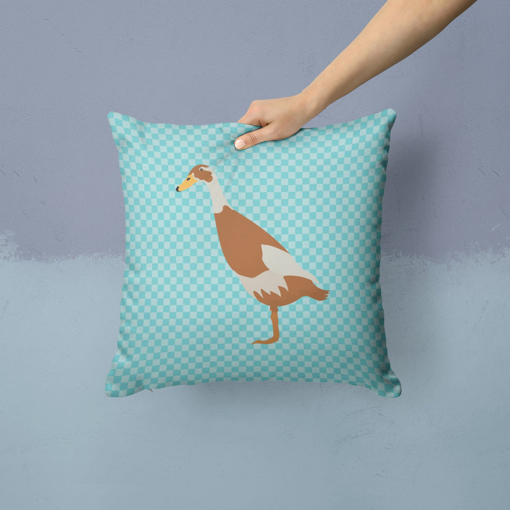 Indian Runner Duck Blue Check Decorative Throw Pillow 14x14 Indoor Outdoor Accent Cushion, Fabric Cover with Insert for Sofa, Bed, Porch & Living Room