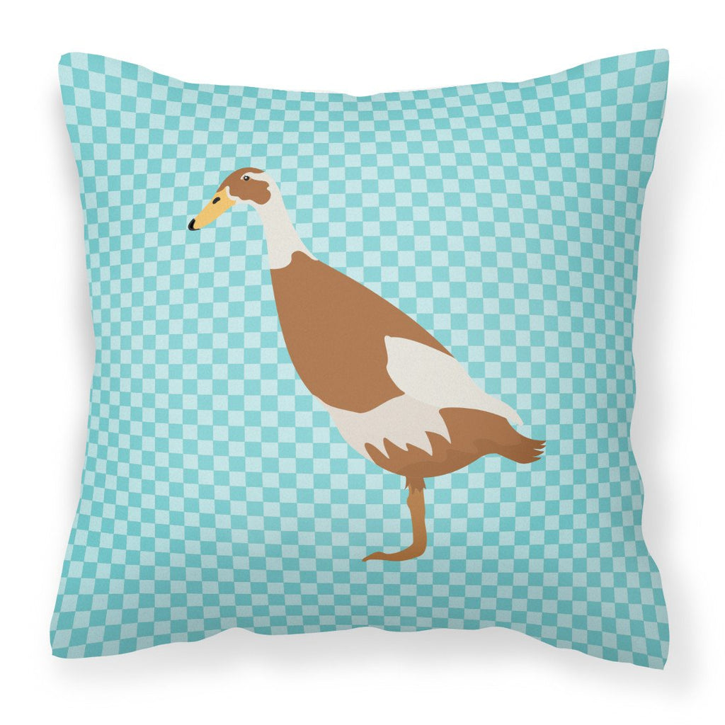 Indian Runner Duck Blue Check Decorative Throw Pillow 18x18 Indoor Outdoor Accent Cushion, Fabric Cover with Insert for Sofa, Bed, Porch & Living Room