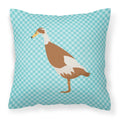 Indian Runner Duck Blue Check Decorative Throw Pillow 18x18 Indoor Outdoor Accent Cushion, Fabric Cover with Insert for Sofa, Bed, Porch & Living Room