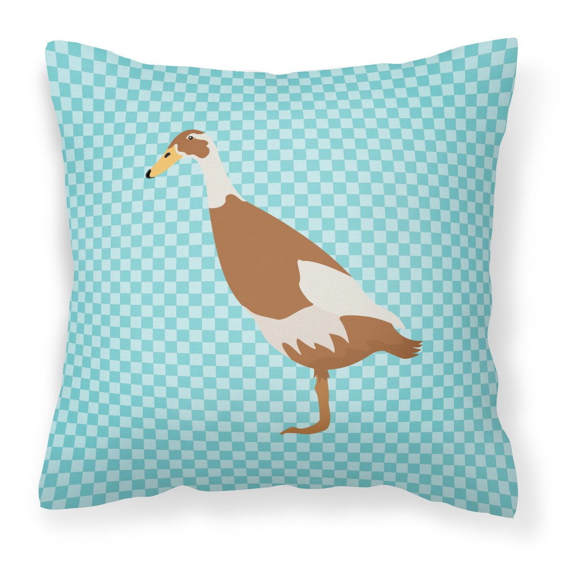 Indian Runner Duck Blue Check Decorative Throw Pillow 18x18 Indoor Outdoor Accent Cushion, Fabric Cover with Insert for Sofa, Bed, Porch & Living Room