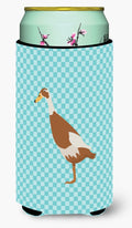 Indian Runner Duck Blue Check Tall Boy Hugger Can Cooler Sleeve Machine Washable Drink Collapsible Insulator Beverage Insulated Holder