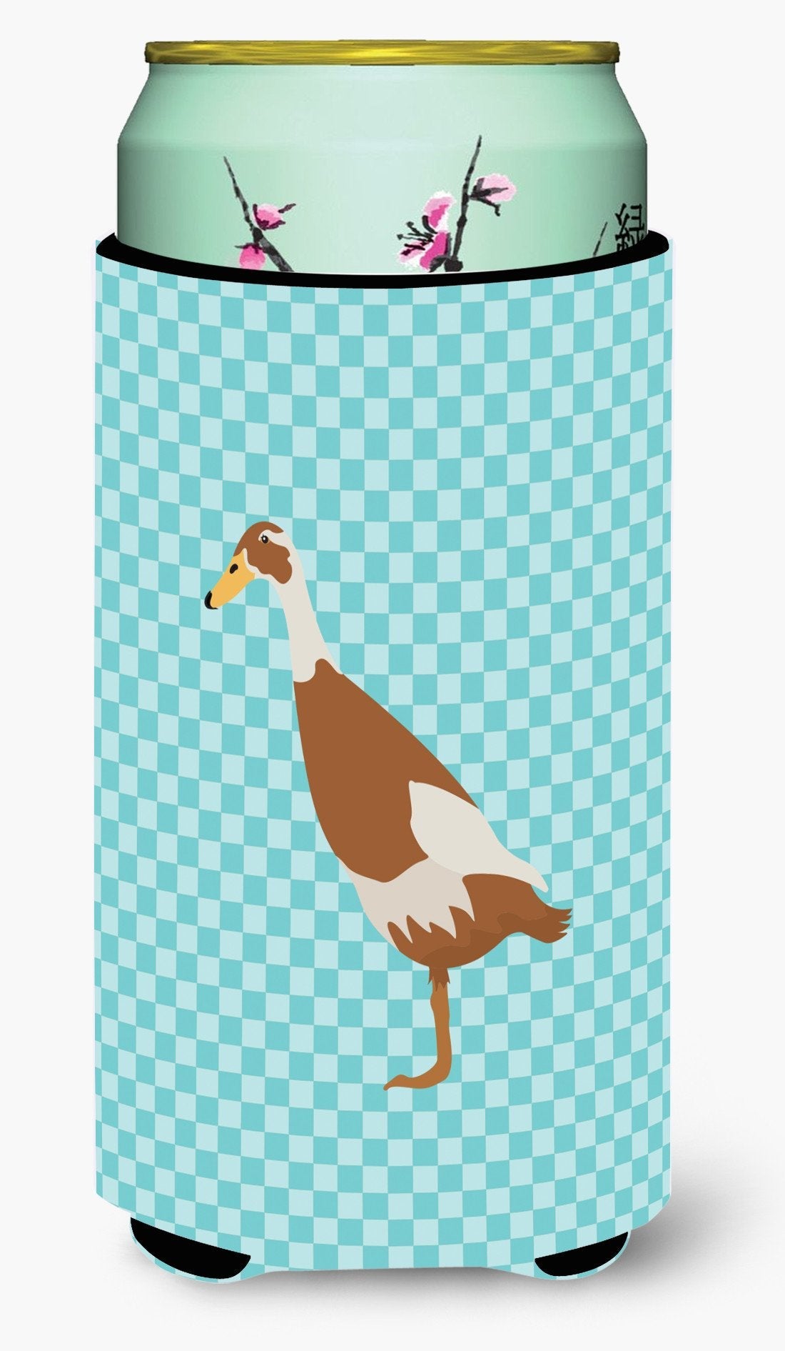 Indian Runner Duck Blue Check Tall Boy Hugger Can Cooler Sleeve Machine Washable Drink Collapsible Insulator Beverage Insulated Holder