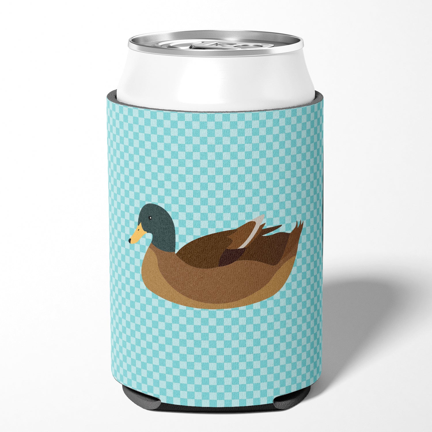Khaki Campbell Duck Blue Check Can or Bottle Hugger Cooler Sleeve for Standard 12 oz Cans, Insulated Foam Beer & Soda Can Hugger Reusable