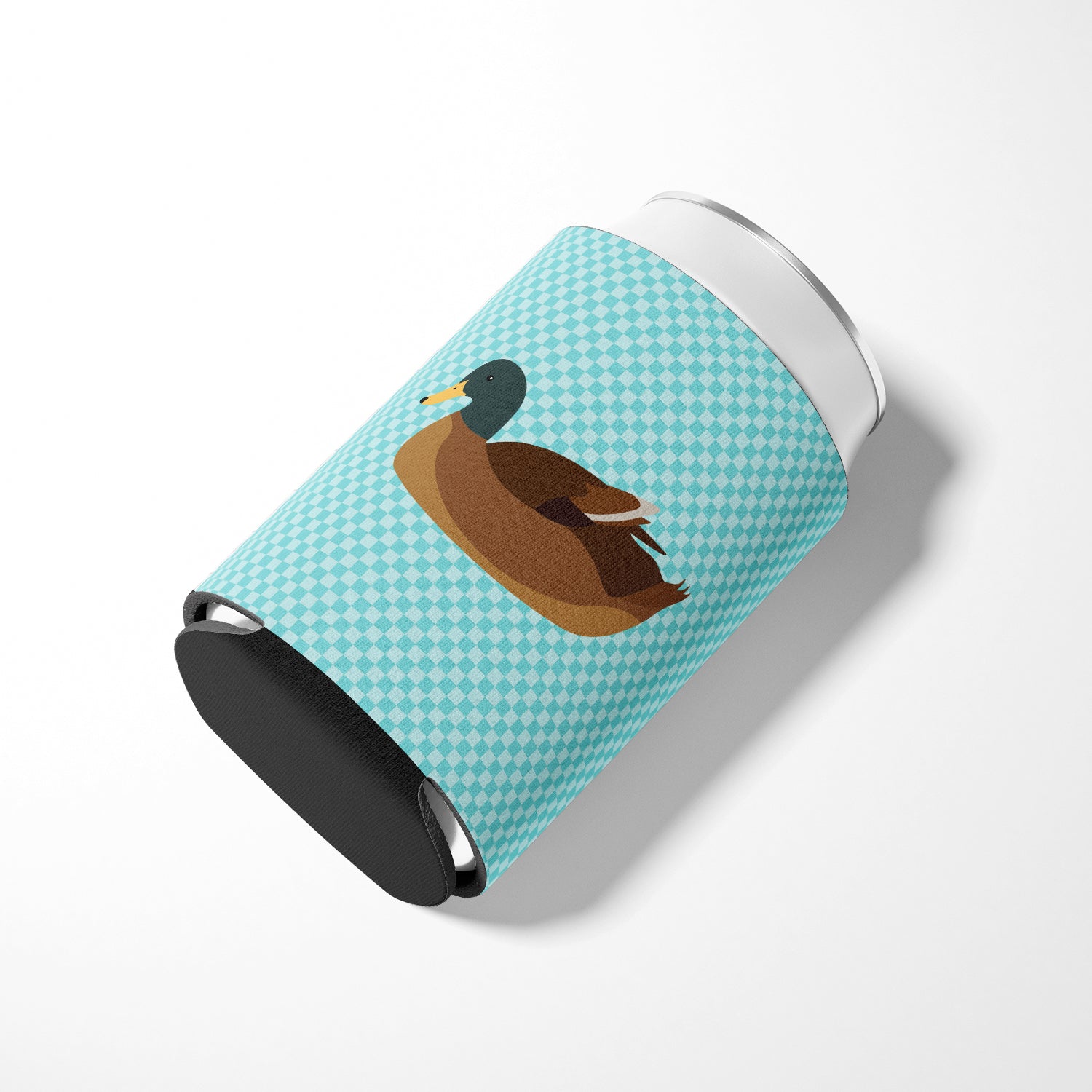 Khaki Campbell Duck Blue Check Can or Bottle Hugger Cooler Sleeve for Standard 12 oz Cans, Insulated Foam Beer & Soda Can Hugger Reusable