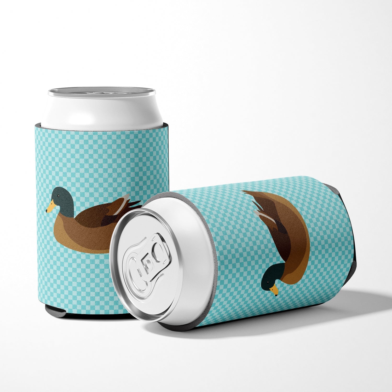 Khaki Campbell Duck Blue Check Can or Bottle Hugger Cooler Sleeve for Standard 12 oz Cans, Insulated Foam Beer & Soda Can Hugger Reusable