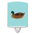 Khaki Campbell Duck Blue Check Ceramic Night Light Compact, UL-Certified, Ideal for Bedroom, Bathroom, Nursery, Hallway, Kitchen, 6x4x3, Multicolor