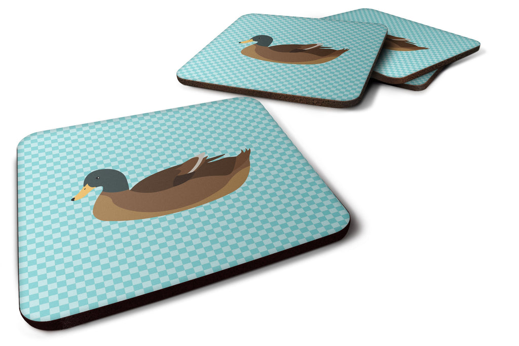Khaki Campbell Duck Blue Check Foam Coasters Set of 4 Cup Coasters for Indoor Outdoor, Tabletop Protection, Anti Slip, Mouse pad Material